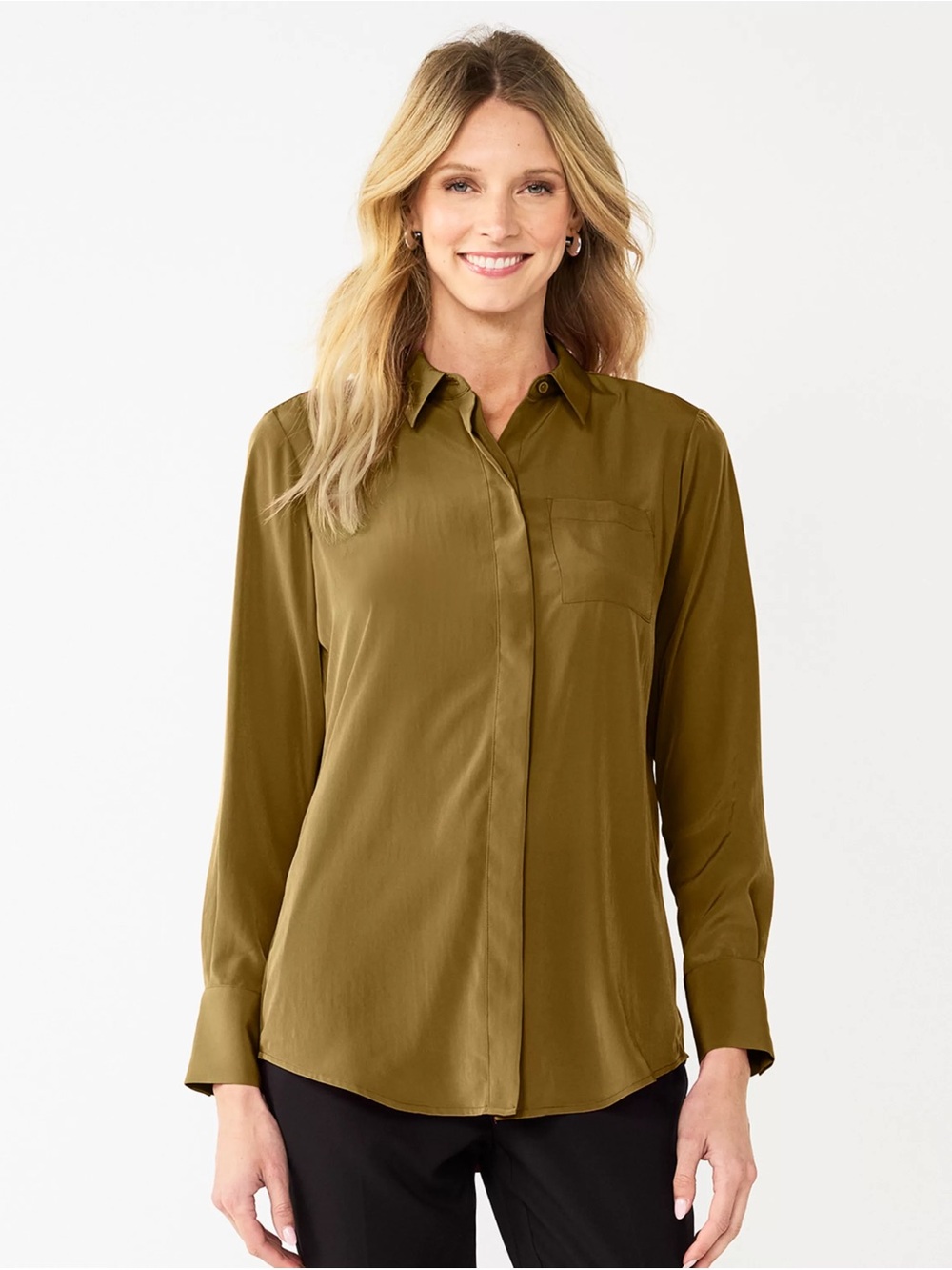 Nine West Mustard Yellow Button-Up Blouse